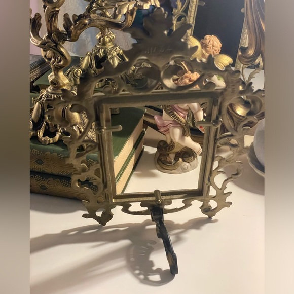 ✨ antique ornate filigree Vintage Art Nouveau Brass Mirror or picture Frame - Picture 9 of 14